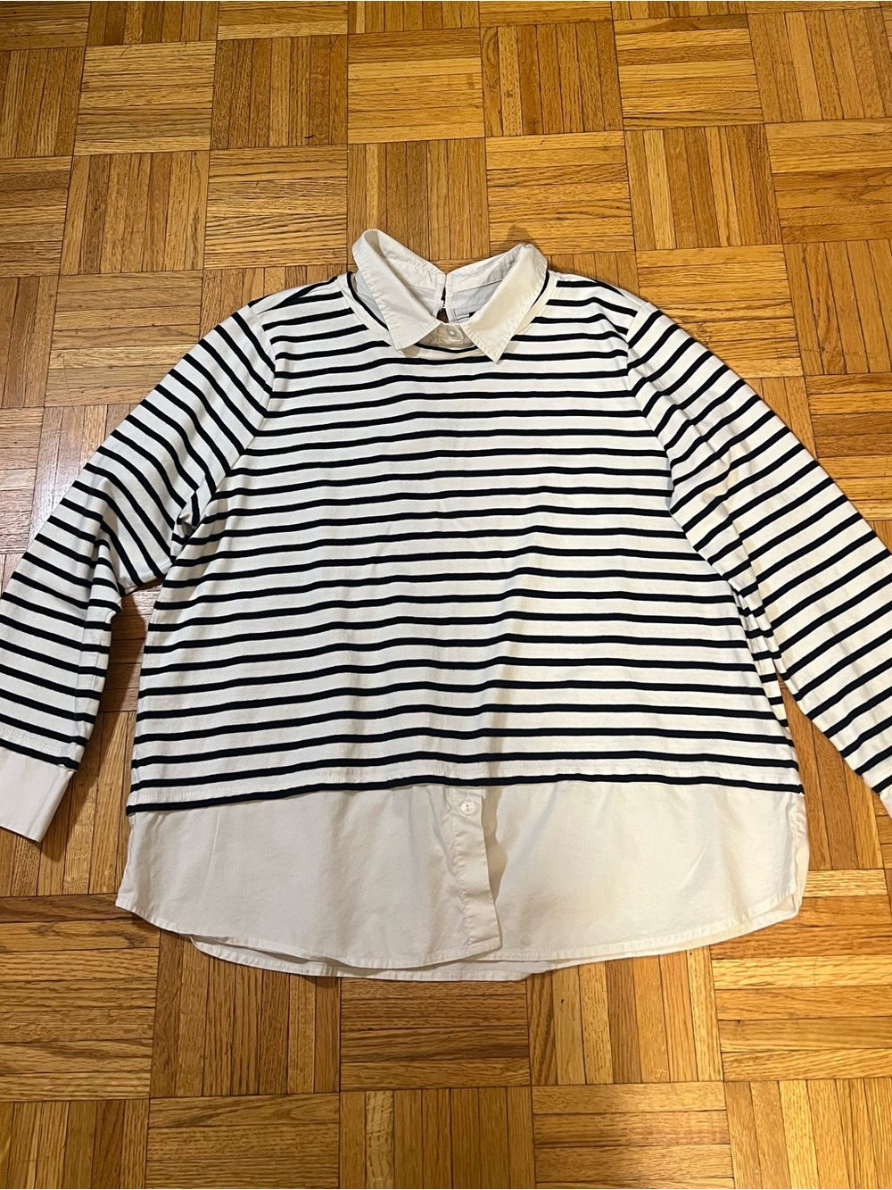 Preppy Fisherman Core Ann Taylor Black & White Striped Layered-Look Top size XL